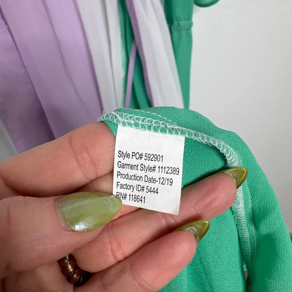 Green Purple Colorblock Kimono Duster Maxi Robe Open Front Elastic Waist